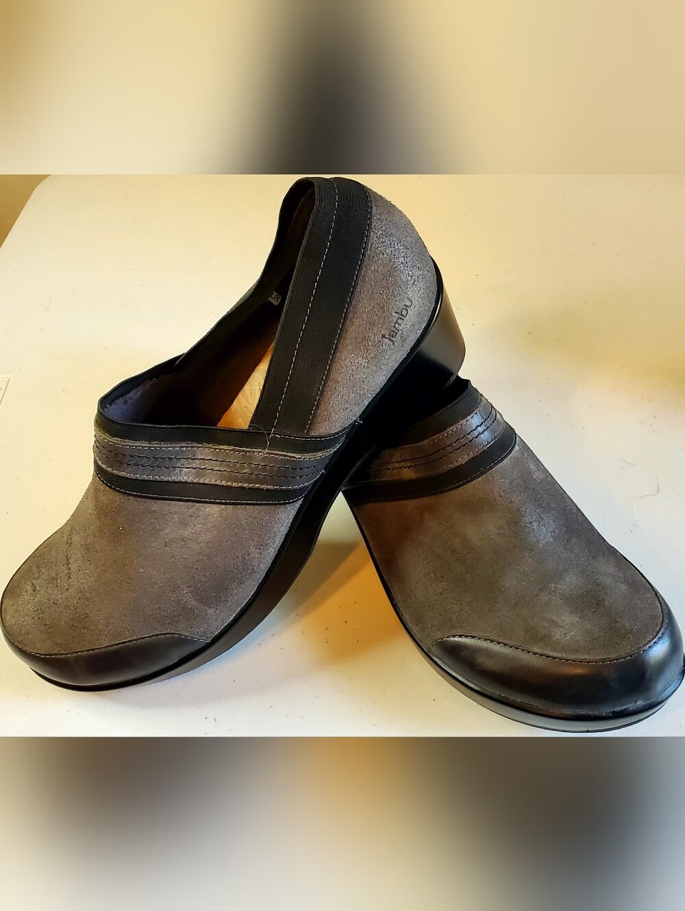 Jambu Bali Sport Clogs Women's Sz 11 Grey Suede/Leather Wedges Faux Fur Lined